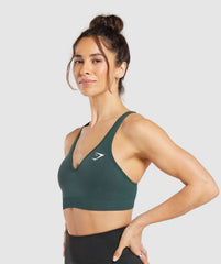 Vital V Neck Sports Bra - Woodland Green Marl