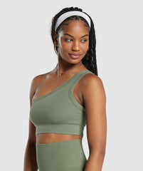 Ribbed Cotton Seamless One Shoulder Bra - Base Green
