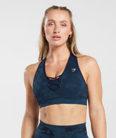 Adapt Camo Seamless Ribbed Sports Bra - Midnight Blue/Ash Blue