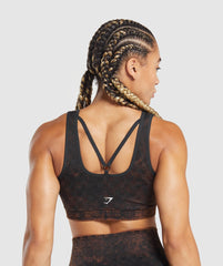 Check Seamless Washed Sports Bra - Black