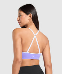 Contrast Trim Halter Neck Sports Bra - Record Purple/Fresh Lilac