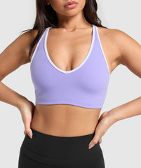 Contrast Trim Halter Neck Sports Bra - Record Purple/Fresh Lilac