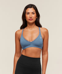 Cotton Racerback Sports Bra - Worn Blue