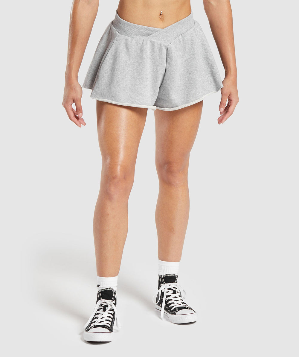 Lifting Crossover Cotton Shorts - Light Grey Marl