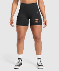 Gains Seamless Distressed Shorts - Black