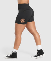Gains Seamless Distressed Shorts - Black