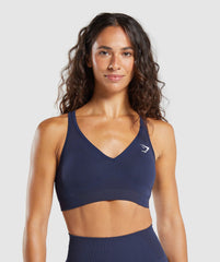Vital V Neck Sports Bra - Heavy Blue/ Marl