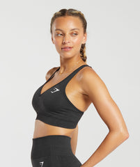 Vital V Neck Sports Bra - Black Marl