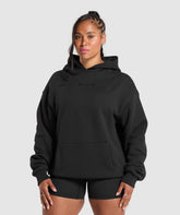 Embroidered Logo Oversized Hoodie - Black