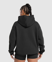 Embroidered Logo Oversized Hoodie - Black