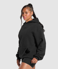 Embroidered Logo Oversized Hoodie - Black