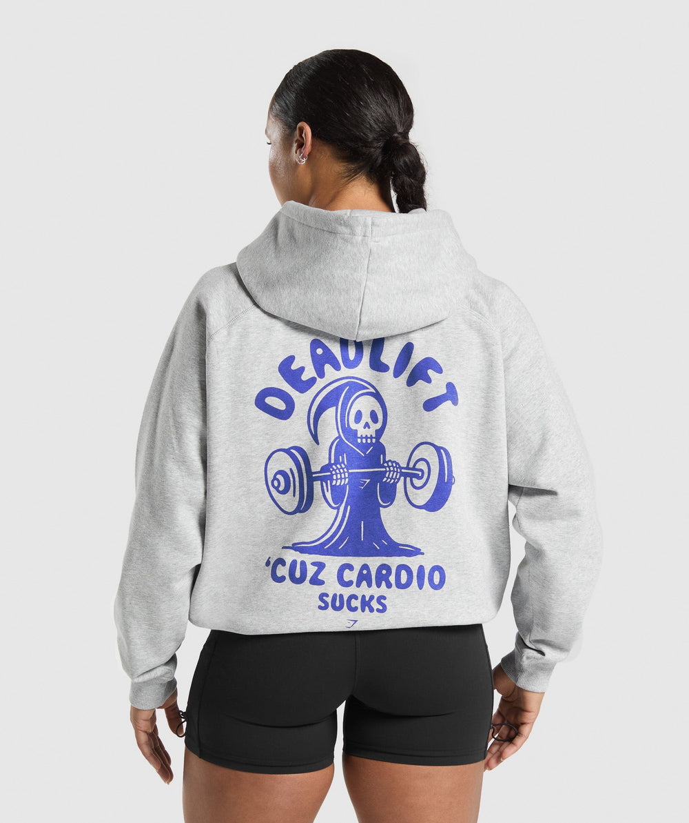Graphic Reaper Oversized Hoodie - Light Grey Core Marl