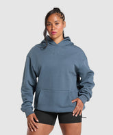 Embroidered Logo Oversized Hoodie - Cargo Blue
