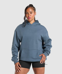 Embroidered Logo Oversized Hoodie - Cargo Blue