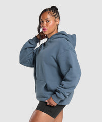 Embroidered Logo Oversized Hoodie - Cargo Blue