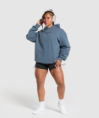 Embroidered Logo Oversized Hoodie - Cargo Blue