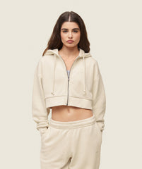 everywear Cropped Zip Hoodie - Oat White