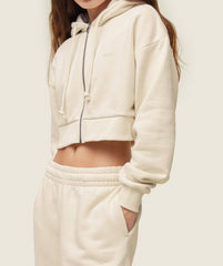 everywear Cropped Zip Hoodie - Oat White
