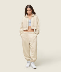 everywear Cropped Zip Hoodie - Oat White