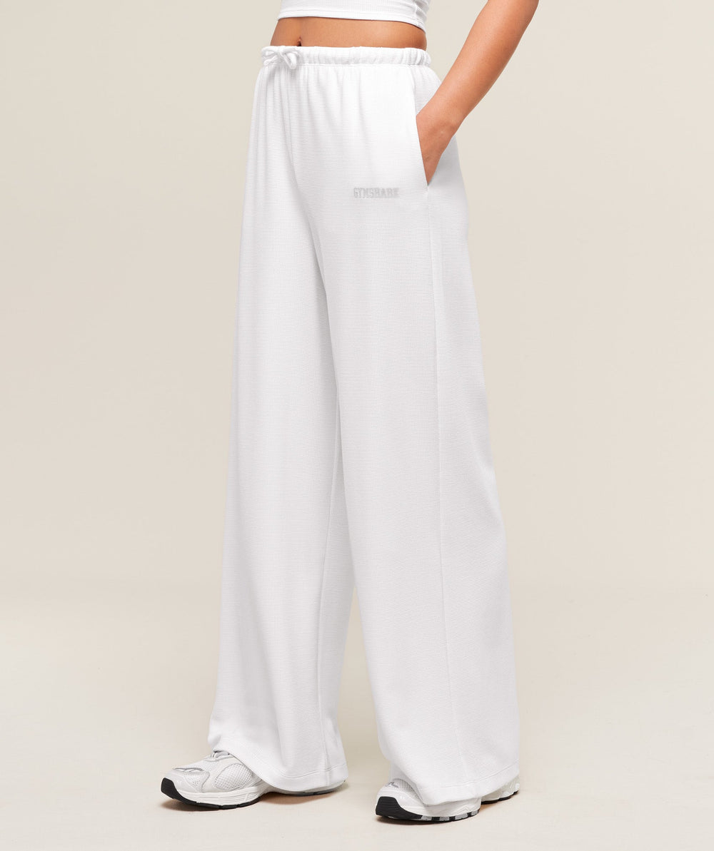 Waffle Wide Leg Pants - White