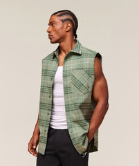 Check Sleeveless Shirt - Natural Sage Green