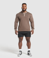 Heavyweight Woven Collar Henley - Soft Brown
