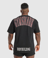 Bodybuilding Graphic Short Sleeve T-Shirt - Black/Burgundy Brown