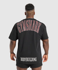 Bodybuilding Graphic Short Sleeve T-Shirt - Black/Burgundy Brown