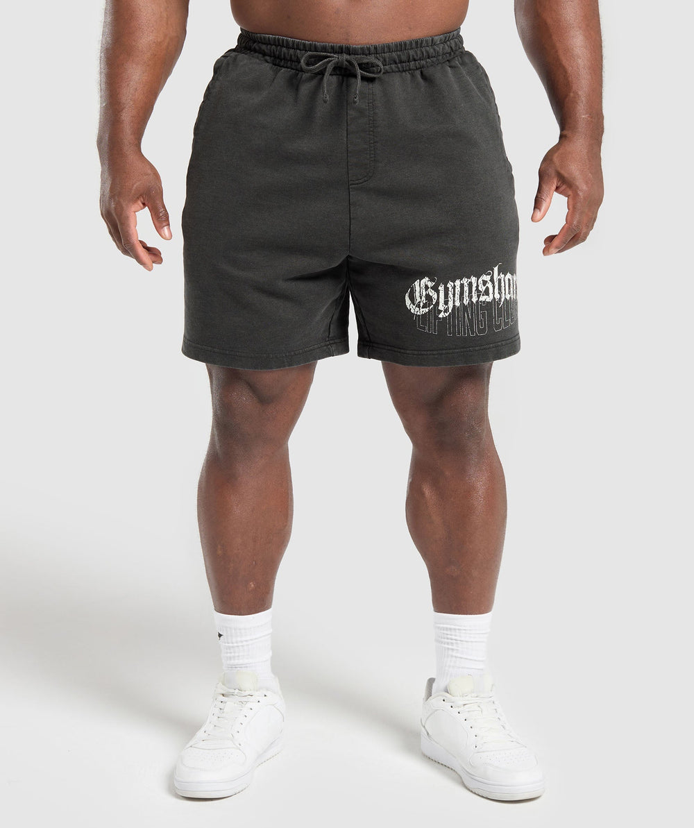 Distressed Graphic 7" Shorts - Black Acid Wash