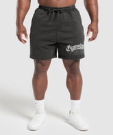 Distressed Graphic 7" Shorts - Black Acid Wash