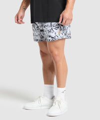 Printed Mesh 5" Shorts - White