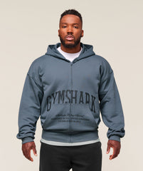 Collegiate Script Zip Up Hoodie - Iron Blue