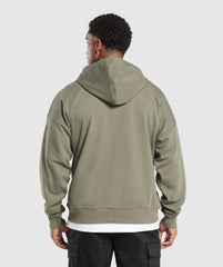 Crest Oversized Zip Up Hoodie - Base Green