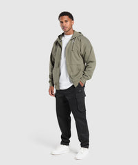 Crest Oversized Zip Up Hoodie - Base Green