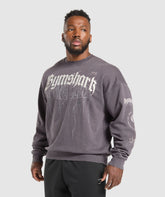 Distressed Graphic Crew - Brushed Purple Acid Wash