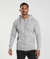 Crest Zip Up Hoodie - Light Grey Marl