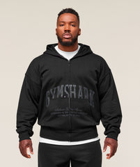 Collegiate Script Zip Up Hoodie - Black