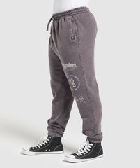 Distressed Graphic Joggers - Brushed Purple Acid Wash