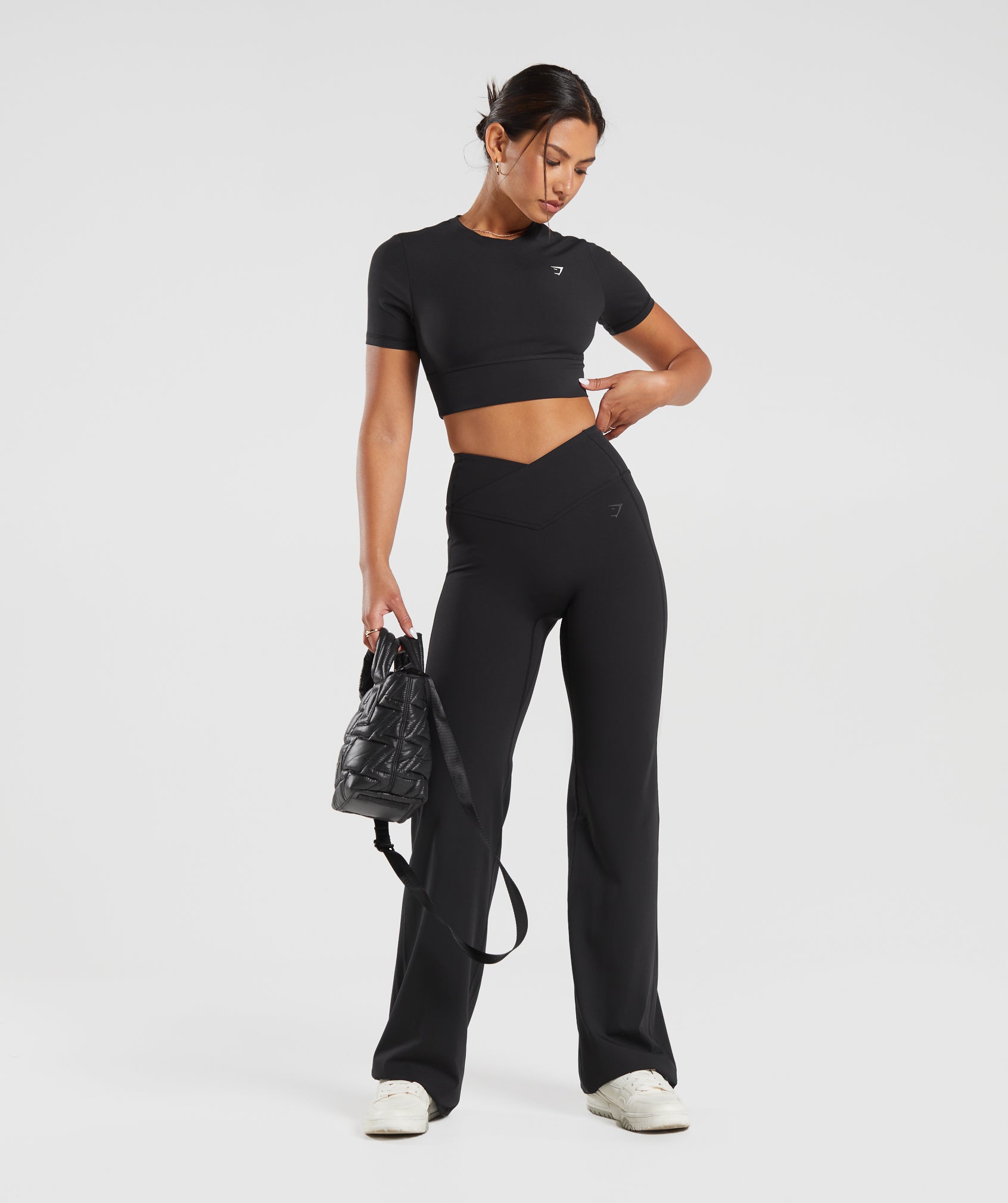 Crossover Flared Leggings - Black