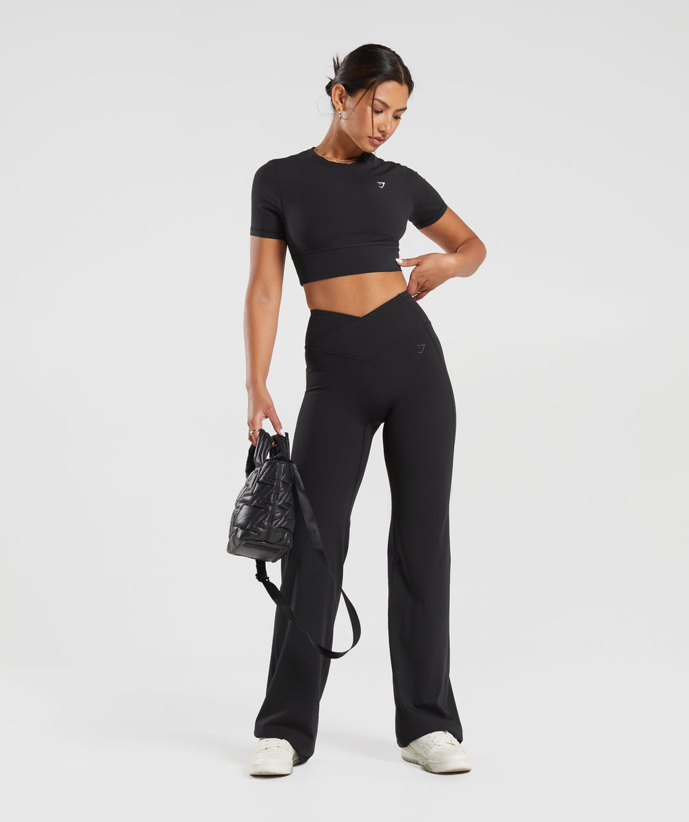 Crossover Flared Leggings - Black