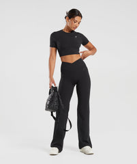 Crossover Flared Leggings - Black