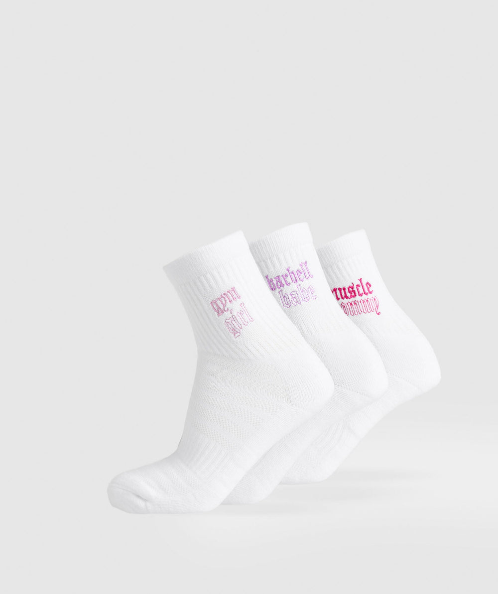 Gym Babes Midi Sock 3pk - White/Sour Pink/Active Purple/Winning Pink