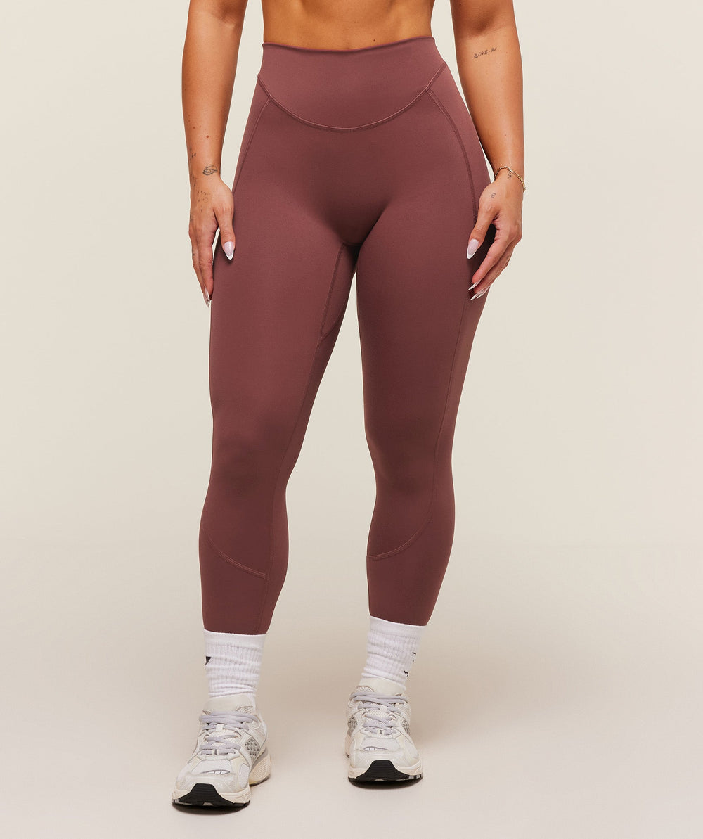 Lifting Dipped Waistband Leggings - Burgundy Brown