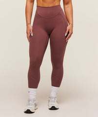 Lifting Dipped Waistband Leggings - Burgundy Brown
