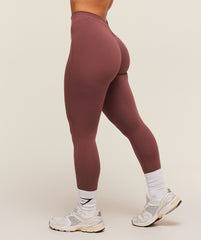 Lifting Dipped Waistband Leggings - Burgundy Brown