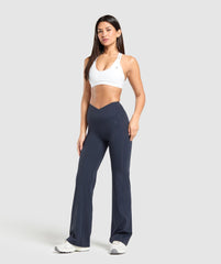 Crossover Flared Leggings - Heavy Blue