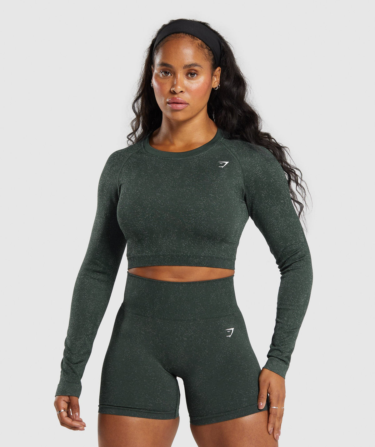 Adapt Fleck Seamless Long Sleeve Crop Top - Victory Green/ Unit Green