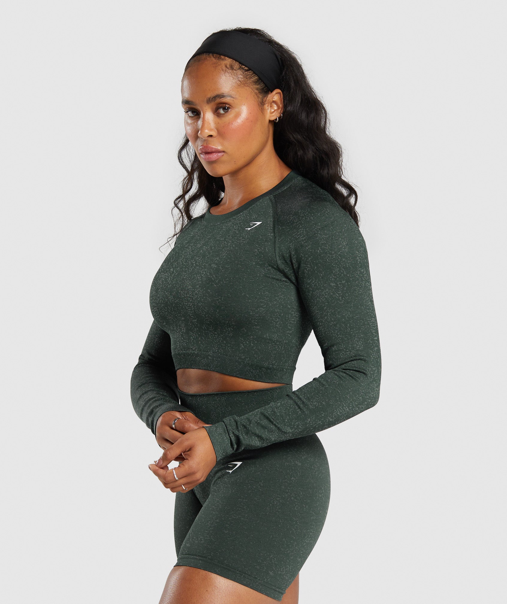 Adapt Fleck Seamless Long Sleeve Crop Top - Victory Green/ Unit Green