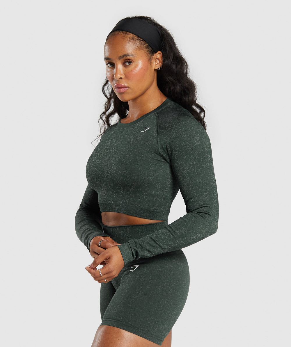 Adapt Fleck Seamless Long Sleeve Crop Top - Victory Green/ Unit Green