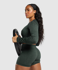 Adapt Fleck Seamless Long Sleeve Crop Top - Victory Green/ Unit Green